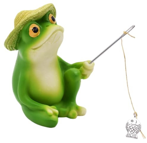 Garden Frog Sculpture,Frog Fishing Ornament,Novelty Funny Fro-g Figurine Relaxing Statue Resin Animal Sculpture,Animal Statues Outdoor Pond Decoration for Patio,Lawn Waterfalls or Koi Pond Decor