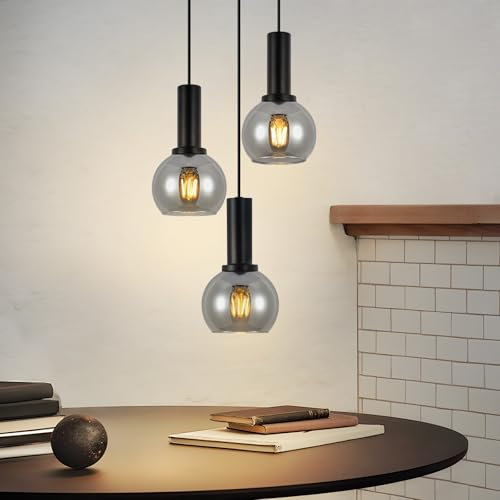 CBJKTX Hängelampe Esstisch Pendelleuchte Glas-3 Flammig Hängeleuchte Vintage Esstischlampe Hängend E27 Pendellampe Esszimmerlampe Höhenverstellbar für Wohnzimmer Schlafzimmer(ohne Leuchtmittel)