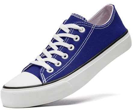 sharllen Canvas Shoes Women Ladies Low Top Sneakers Classic Lace Up Trainers for Men Women Canvas Plimsolls Pumps Casual Tennis Shoes(Blue 240)