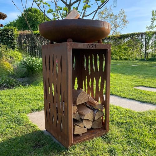 Plancha - BBQ - Grill - Brasero - Barbecue - Acier Corten - Plaque de cuisson - Extérieur - Plancha - Anneau de barbecue - Cheminée de jardin - Barbecue - Rangement du bois - Aspect luxueux - Plaque