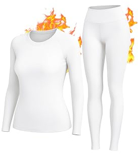 HiZiTi Camiseta Termica Mujer Invierno Conjunto Interior Termico Manga Larga Ropa para el Frio Extremo Camisetas Mallas Pantalones Leggings Térmicos Ropa Nieve Blanco M