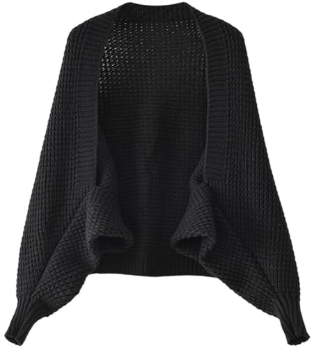 Vobumix Châle Doux avec Manches pour Femme, Écharpe Légère Confortable, Élégant, Chaud, Tricoté, Ouvert sur Le Devant, Poncho, Cape, Automne-Hiver, Châles Chauds