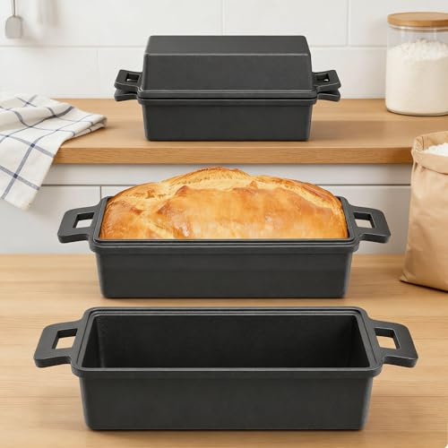 BugyKido 2 en 1 Molde Pan de Molde con Tapa | Molde Rectangular (32 X 13 X 7 cm) con Mango Grueso Resistente Al Calor | Ideal para Hornear Pan Y Tostadas, Versátil