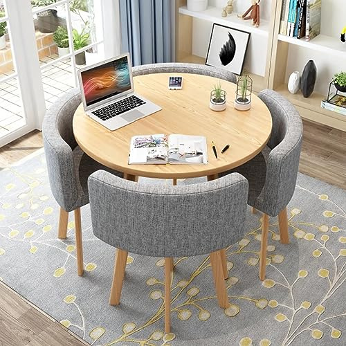Modern Round Dining Table Set with 4 Chairs Compact Office Conference Room Furniture Stylish Kitchen and Living Room Lounge Set (31.5 Diameter)