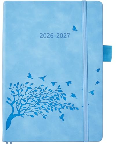 Agenda 2026 2027 Journalier une Page par Jour A5 (Août à Juillet), Poche Arrière, 2 Signet ruban, Couverture Rigide, Planificateur Quotidien avec Aperçu Mensue, Contact & Note, pour Scolaire Familial