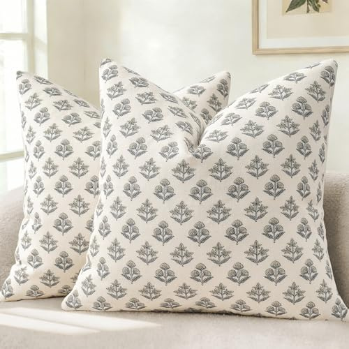 YCOLL Vintage Blommiga Kuddöverdrag 50x50 Set av 2 Vår Kuddöverdrag Dekorativa Moderna Bondgårdsdekor Kuddöverdrag för Soffa Soffkuddar för Soffa Stol Säng Vardagsrum Heminredning Varm Grå