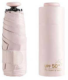 Mini Travel Folding Umbrella with Micro handle for Men Women Kids/Coating Layer Fabric/Anti UV/UPF 50+/Sun Protection 99.9%/Compact/Lightweight Small Portable/Rain/Blocking/Backpack Purse Pocket