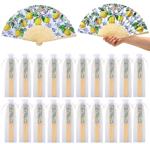 Confezione da 32 ventagli pieghevoli con sacchetti di organza, colore blu, per matrimoni, addio al nubilato, Costiera Amalfitana, Mediterraneo, estate, spiaggia, bomboniere, decorazioni, regali per