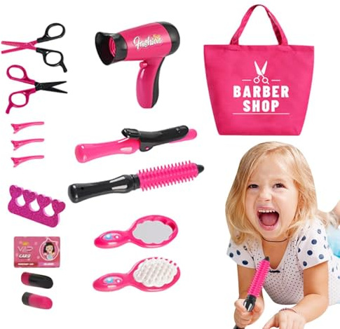 Yhsioaklo Juego de tocador, Juego de peluquería para niños | Set de salón de Belleza con secador de Pelo para niñas | Juego de Maquillaje de Juguete Colorido para jardín de Infantes, guardería,