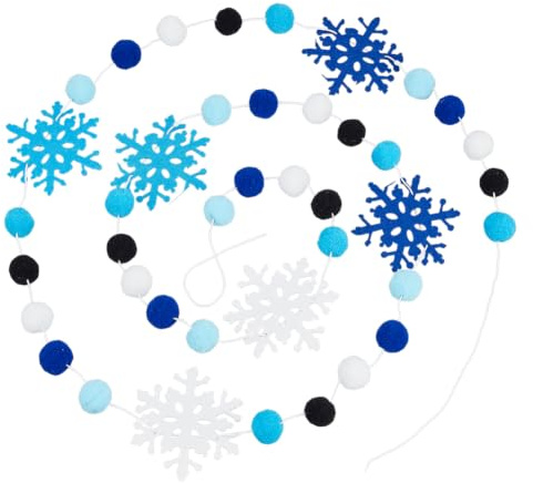 PH PandaHall 2.4m de Fieltro de Copos de Nieve y Pompones, Banner Colgante de Bolas de Invierno Azul Colorido Banderines de Bolas de Fieltro y Copos de Nieve para Decoración de Chimenea Pared