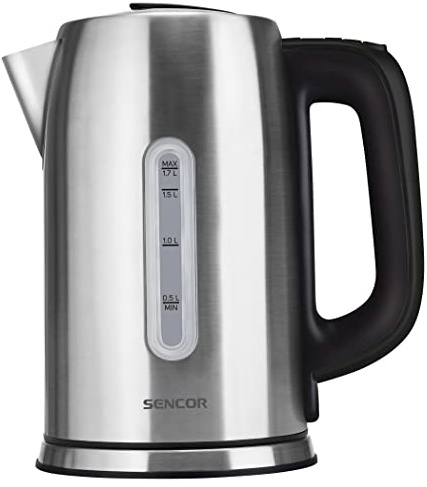 SENCOR SWK 1760BK Wasserkocher, 2400 Watt, Volumen 1,7 L, Edelstahl, Silber
