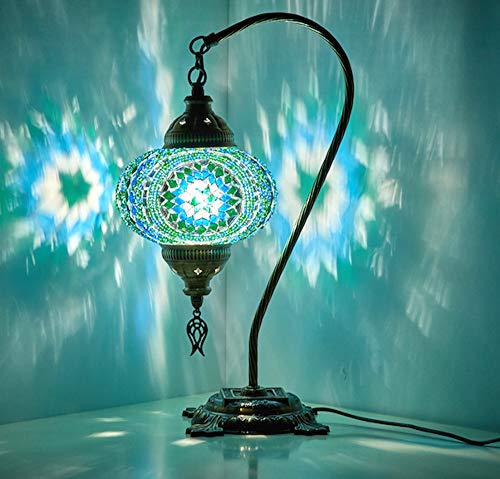 Demmex 2019 Türkische Marokkanische Mosaik-Tischlampe Nachttischlampe Tiffany für USA, Türkis, Blaugrün, Grün