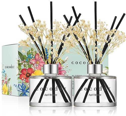 Cocod'or [COCODOR/April Breeze] Flower Reed diffusers Oil with a Set of 5 Fiber Sticks, 200ml*2packs, Best for Home, Kitchen, Bathroom. Diffusers with sticks