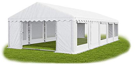 Das Company Partyzelt 6x10m Lagerzelt Universalzelt Pavillon mit Moskitonetz weiß mit Bodenrahmen Zelt 240g/m² PE Plane wasserdicht Gartenpavillon Summer Floor IPEM
