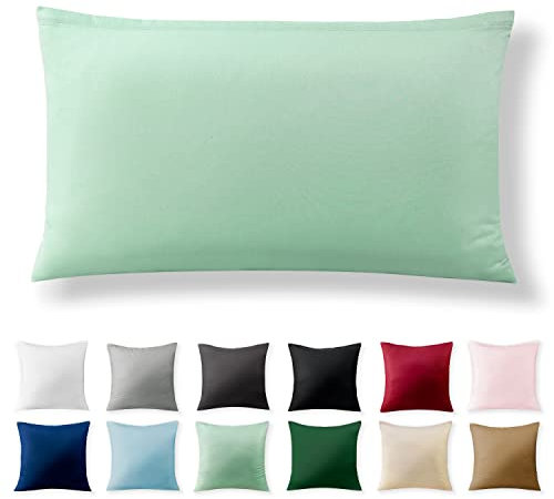 Alreya Renforcé Kissenbezug 40 x 80 cm - 100% Baumwolle mit Reißverschluss, Superweicher Kopfkissenbezug 40x80, Kissenhülle, Grün, nur Kissenbezug