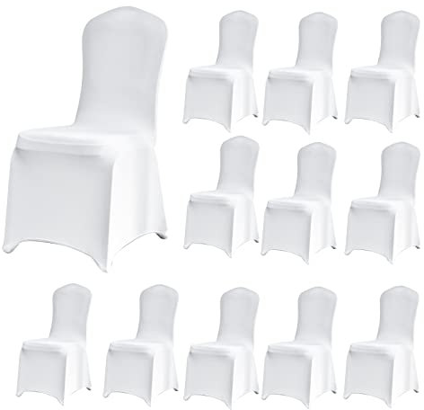 Onezebra Stuhlhussen-12 Stück Weiß Stuhlbezüge,Stuhlbezug Hochzeit,Waschbarer Elastische Stuhlhusse, Heimdekoration für Hochzeit, Taufe, Geburtstagsfeier, Dekoration, Feier, Haus