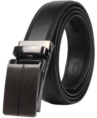 Masters & Stylists Cinturón hombre Negro, Cinturon Hebilla Automática Sin Agujeros, Cinturones cuero Elegante y Resistente, Regalo Hombre, Cinto Ancho 3,1 cm Longitud 110 cm