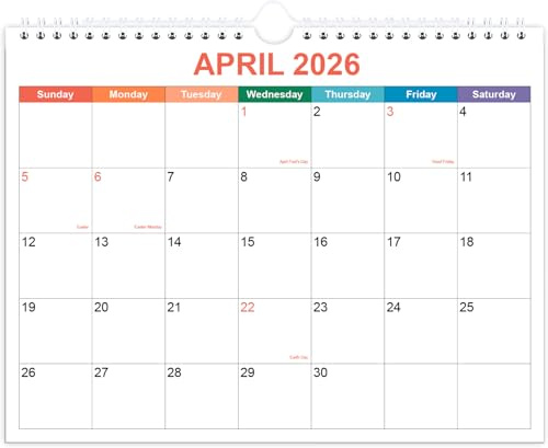 Calendar 2026-2027, Wall Calendar 2026-2027 from April 2026 - June 2027, 15 Months Calendar with Premium Paper, Twin-Wire Binding & Hanging Hook, 8.5 x 11, Colorful