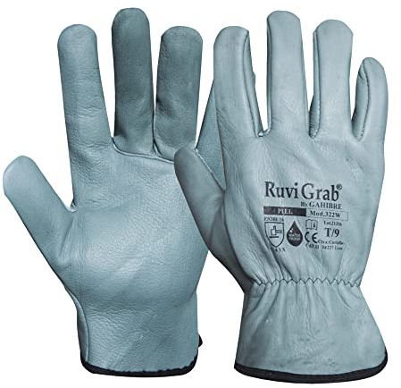 Ruvigrab - Arbeitshandschuh aus natürlichem Rindsleder | wasserabweisende Behandlung | Gartenhandschuhe | Lederhandschuhe | Arbeitshandschuhe für Damen und Herren | Arbeitshandschuhe Größe 9