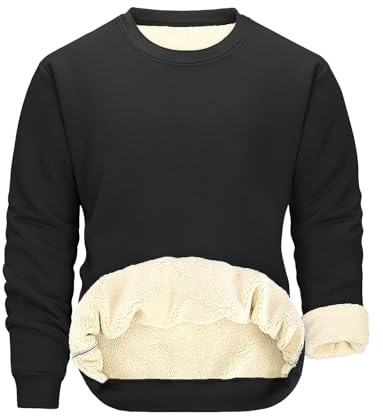 PASUDA Sweat Polaire Homme Chaud Col Rond Pullover Manches Longues Sweatshirt Épais Thermique Couleur Unie Coton Pull Hiver Casual Travail Sport (Noir, M)