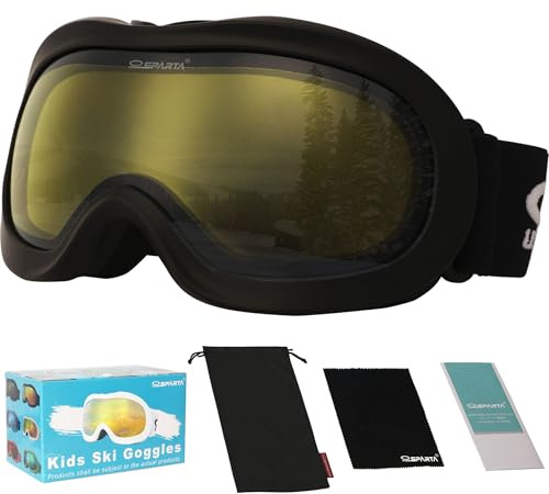 OUTDOORSPARTA Occhiali da sci per bambini, Occhiali da snowboard per bambini per ragazzi Ragazze Bambino Età 3-14 (6. Cornice Nera, Lente Gialla)