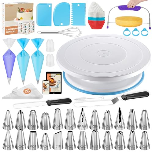 Kootek 140PCs Cake Decorating Kits, Baking Supplies Tools with Cake Stand Turntable, Piping Bags and Tips, Cake Leveler, Frosting Icing Spatulas & More Accessories for Cake Cupcake Decorations