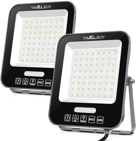 Tavaler LED Strahler Außen 50W, 5500LM Fluter, 6500K Kaltweiß Scheinwerfer, IP66 Wasserdicht Außenstrahler für Garten, Innenhöfe, Garage (2 Stück)