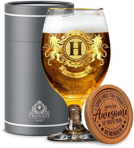 CROWNLY CRYSTAL® Verres à bière à offrir pour homme, pour anniversaire, cadeau, personnalisable (H)
