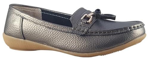 Jo & Joe Nautical Womens Leather Shoes Gunmetal Standard Fit 8 UK