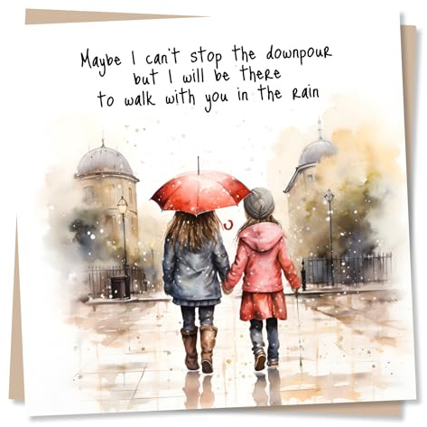 Sympathy Greeting Card – Umbrella Illustration – Blank Inside (135 x 135 mm) – Made in UK – with Envelope