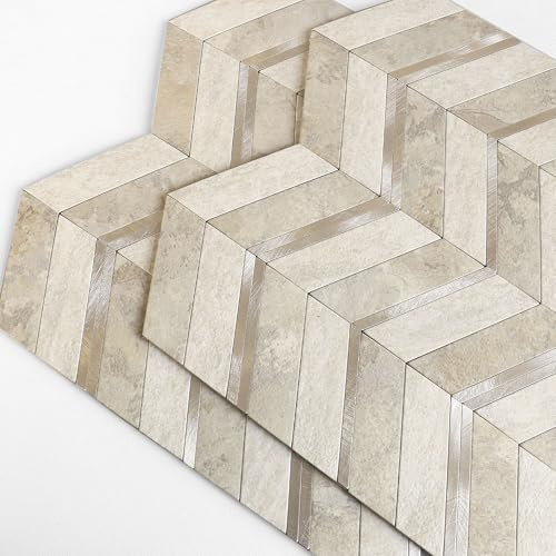M MOFIT Stone Look Herringbone Peel and Stick Backsplash for Kitchen,Chevron Stick on Backsplash Mosaic Wall Tiles(Beige,10PCS)