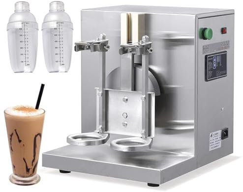 Aredwhiterui Máquina Batidora De Té Eléctrica De Doble Cabezal|Acero Inoxidable|máquina Automática De Cócteles-2 Vasos De Plástico+Temporizador De 120 S, para Mezclar Leche/Té,120w