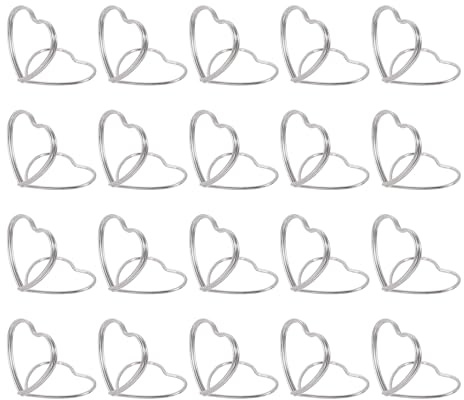 uxcell 20Pcs Heart Shape Table Number Holders Mini Place Card Holders Carbon Steel Picture Holders for Tables Centerpieces, Wedding Reception, Parties, Banquets, Silvery