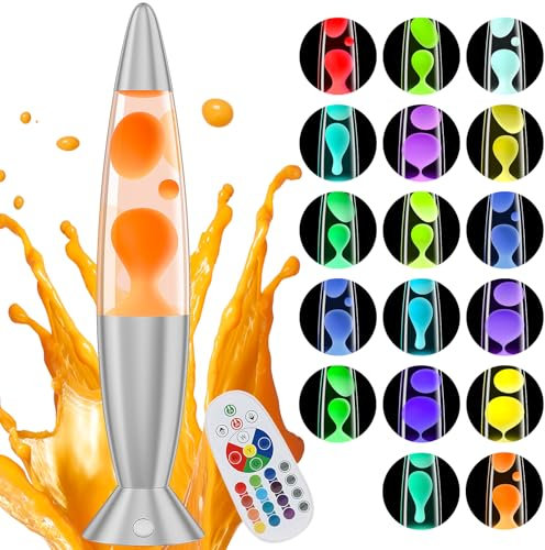 Radikor Lavalampe mit 17 Farben und Fernbedienung, 17 große Retro-Lavalampen für Kinder und Erwachsene, Entspannende Tischlampe Innenraum Ambientale Lampe für Schlafzimmer Büro Wohndeko