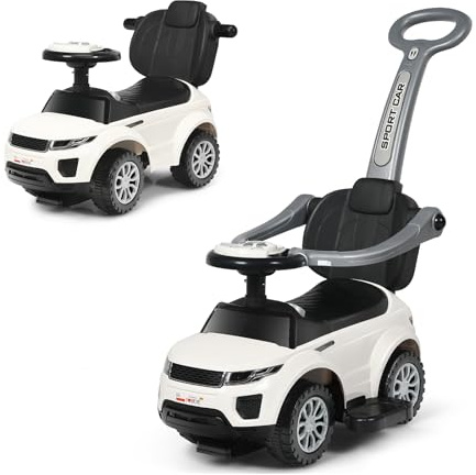 COSTWAY 3 en 1 Correpasillo para Niños, Cochecito Deslizante, Música, Luces, Almacenamiento Debajo del Asiento, Manija Parental, barandillas de Protección, Coche de Empuje (Blanco)