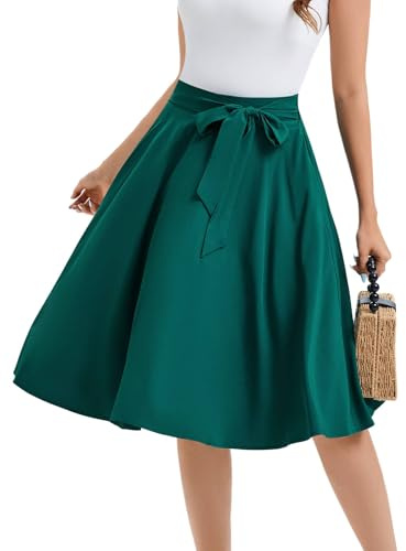 Bbonlinedress Falda para mujer de verano, de largo hasta la rodilla, estilo vintage retro, falda de plato, básica, versátil, casual, de cintura alta, falda de ocio, gris oscuro, L