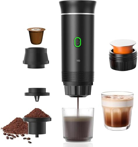 Máquina de café expreso portátil,Cafetera Portátil Cápsula de Espresso 3 en 1,15 bar,7500mAh,Autocalentamiento,compatible con cápsulas Nes y DG y café molido,para Oficina Viaje Camping(sin bolsa)
