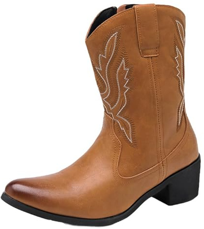 CuteFlats Bottes de cowboy western pour homme avec broderie automne hiver – Fermeture éclair, marron, 46 EU