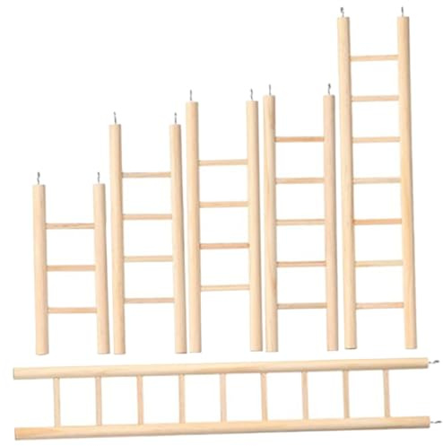BESTonZON Set 6 Pezzi Scala per Uccelli in Legno Khaki per Pappagalli e Parrocchetti, Giocattolo da Arrampicata per Gabbia, Facile da Installare, Migliora L'equilibrio