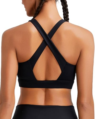 RUNNING GIRL High Impact Sports Bras for Women, High Support Strappy Sports Bra with Sewn in Pads