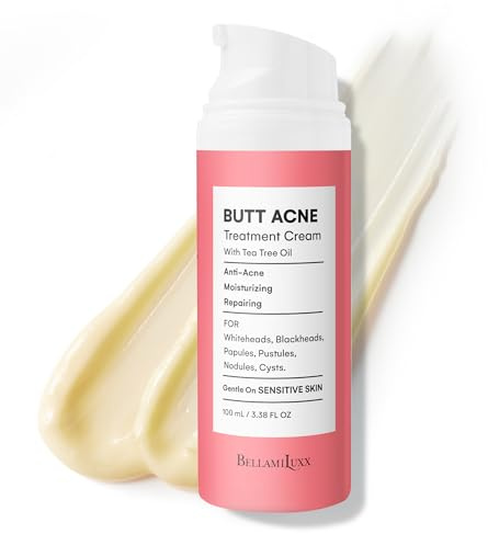 BellamiLuxx Butt Acne Clearing Treatment Cream: Body Acne Treatment Lotion for Folliculitis and Pimples on Back, Buttocks, Thighs With 2% Salicylic Acid & Tea Tree Oil - Butt Cream for Smooth Skin