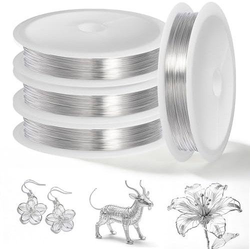 4 rotoli di filo in acciaio inox 304: filo d'argento per fai da te, 0,3 mm x 200 m, filo flessibile per gioielli, fai da te, scultura modellazione