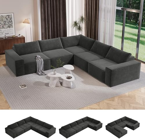 Vesgantti 285cm Boneless Corner Sofa, Deep Seat Large Modular Couch, Grey