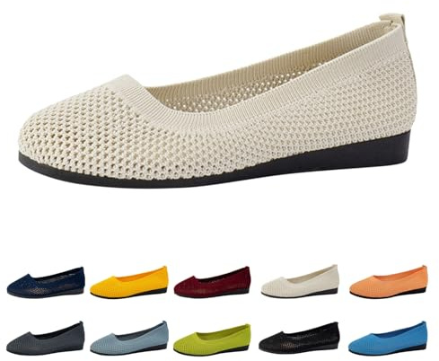 Generisch Ballerinas Women's Comfortable Slip On Flat Ballerina Shoes Knitted Breathable Summer Shoes Non-Slip Round Toe Elegant Soft Barefoot Shoes Low Sizes 36-43