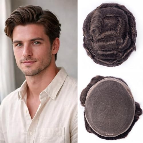 Men's 8×10Inch Lace Top,Thin‑Skin Perimeter,Indian Remy Human Hair Replacement System (#2 Full Lace)