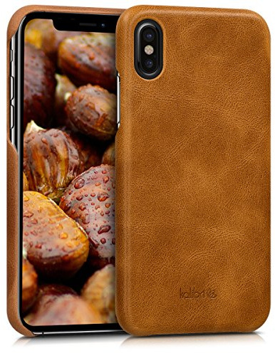 kalibri Schutzhülle kompatibel mit Apple iPhone X - Hülle Leder - Hardcover Handy Cover Case Cognac