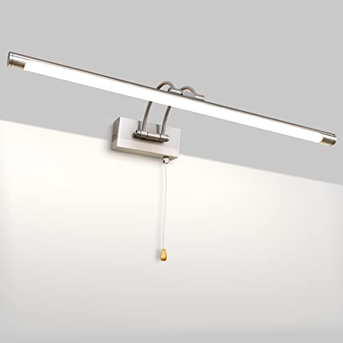 MantoLite 60CM 12W Luminaire Salle de Bain, Éclairage de Salle de Bain Lumière avec Tête de Lampe Pivotante et Interrupteur Intérieur Éclairage, 3000K Nickel Applique Murale pour Tableaux et Vitrines