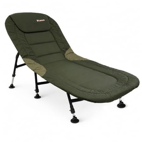TRAXIS Flat-Bed Camping Bed - Pliable - Lit de Campagne - Lit de Pêche - Ajustable - Civière Carpe - Chaise Longue - Vert