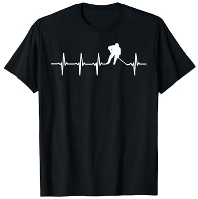 Jugadores De Hockey Sobre Hielo Latidos De Corazón Camiseta, Hombre, Negro, L