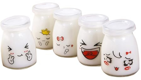 DOITOOL Stück Joghurtgläser Puddingflasche Klare Gläser mit Deckel 150 Ml Glasbehälter für Milchmarmeladen Gelee Mousse Honig Joghurt Machen (Zufälliges Muster)